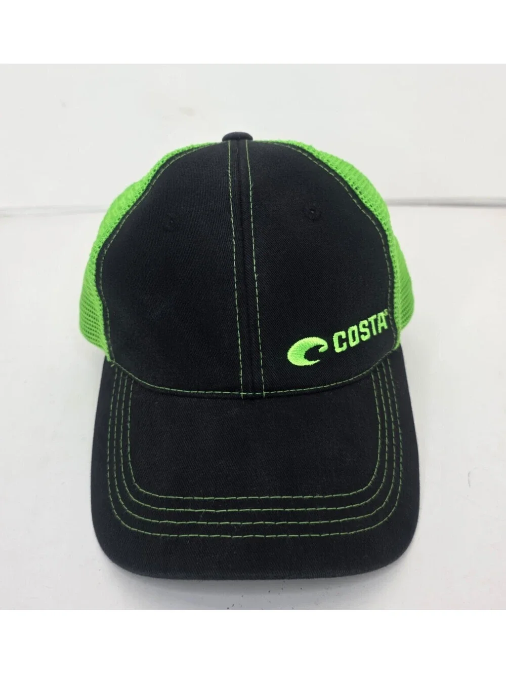 Costa Del Mar Trucker Hat Cap Snapback Black Neon Green Mesh Fishing Outdoor
